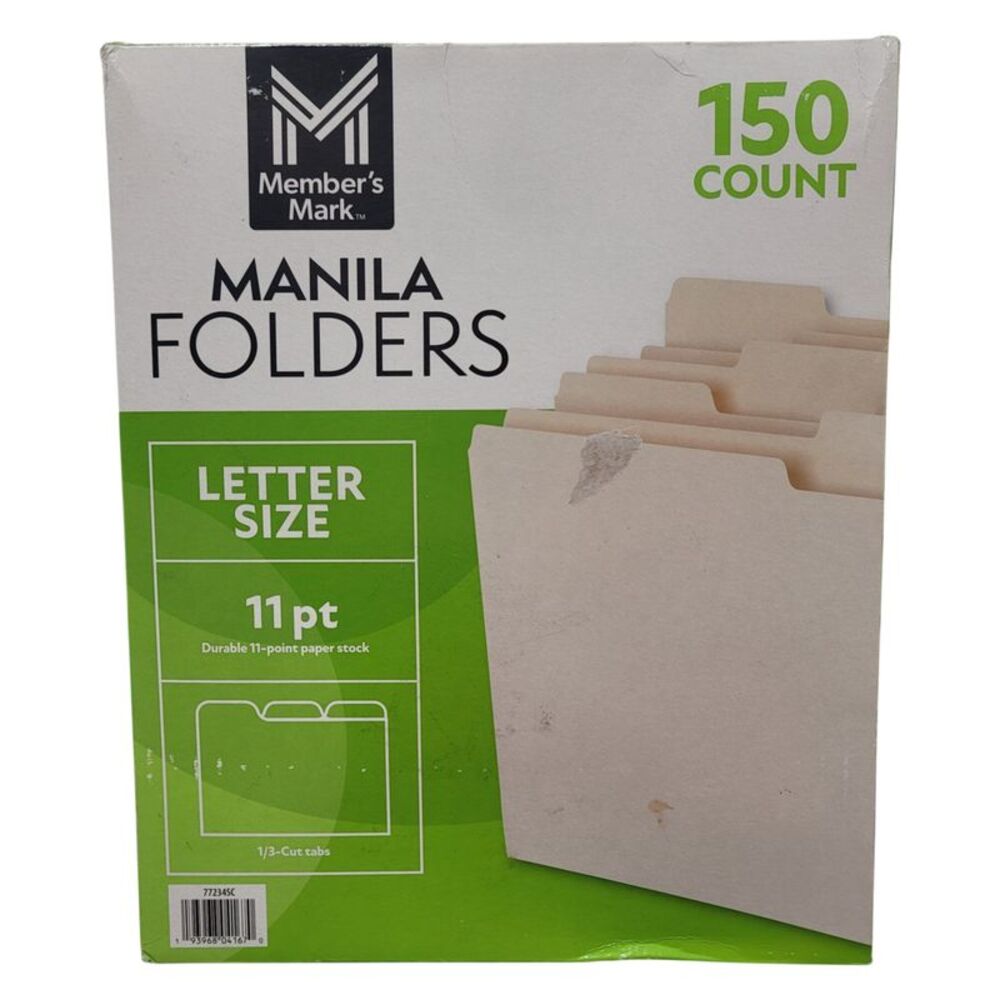 Member's Mark Manila File Folders, Letter, 1/3 Cut Assorted Tabs, 150 per Box